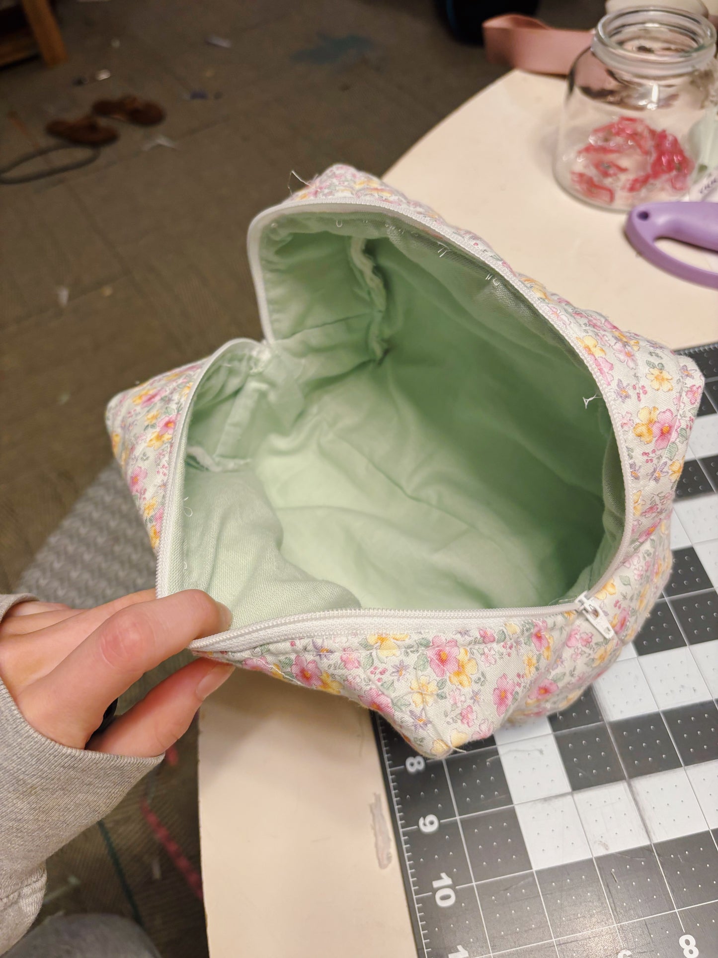 hand sewn quilted makeup bag