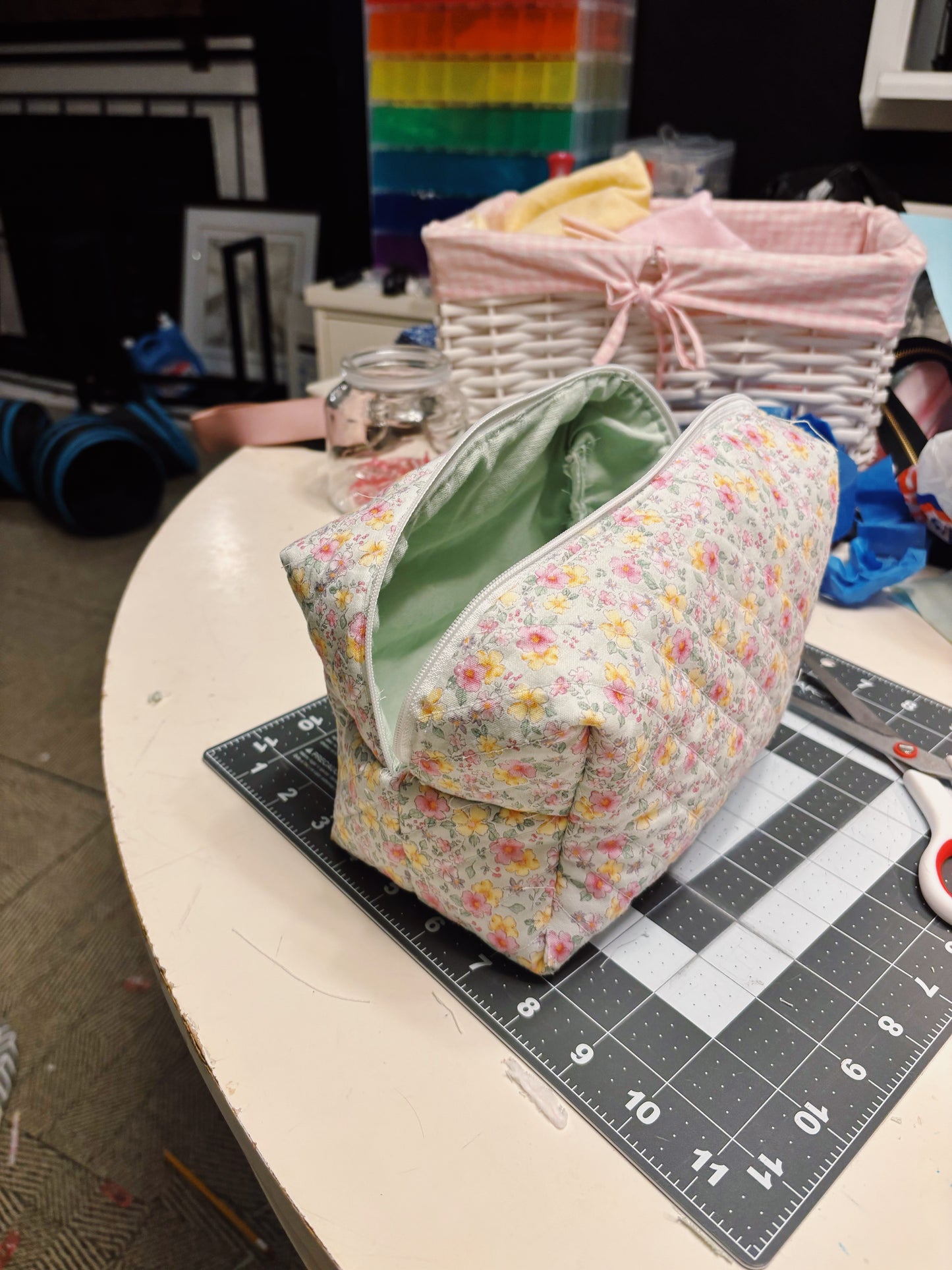 hand sewn quilted makeup bag